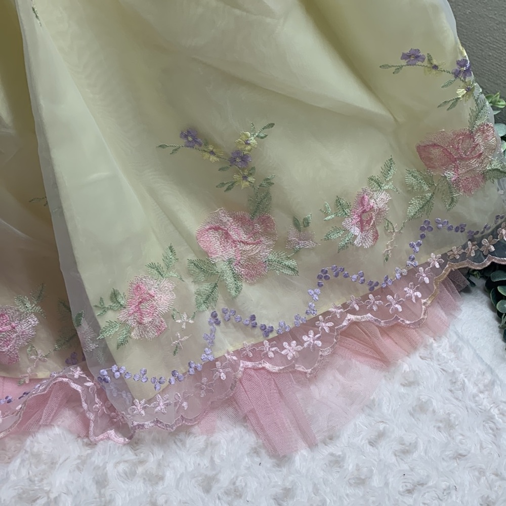 Girls yellow and pink floral holiday party dress size 7 - Picture 4 of 7